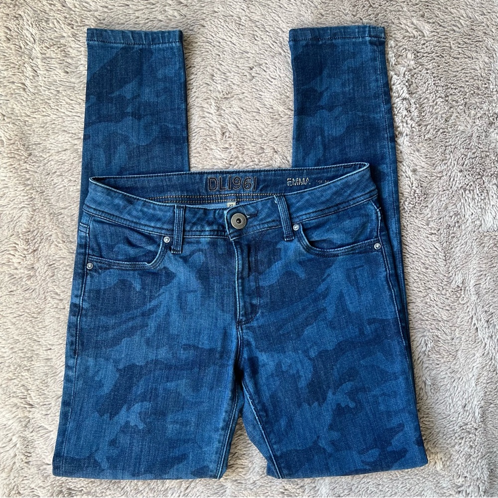 27 💙 DL1961 Boulder Blue Camouflage Emma Jean Skinny Legging Stretch Denim